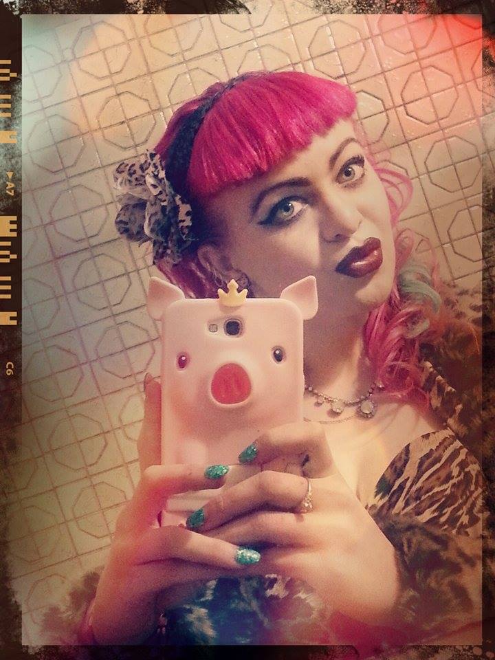 My very first bathroom selfie in my latest Vivien of Holloway dress and Collectif coat, which you can't really see but you can see my cool bathroom tiles.