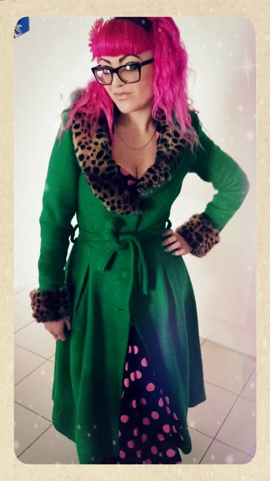 A photo taken by Christine Bitomsky from Vivien of Holloway Australia of me wearing my Collectif coat and VoH dress!