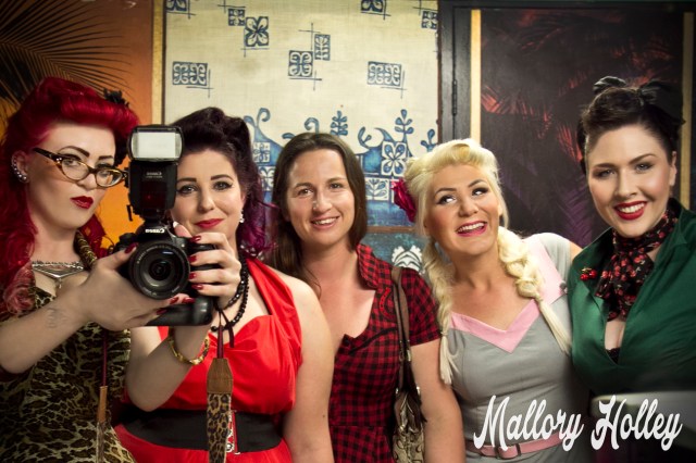 My very first (and rather unsuccessful) attempt of a bathroom selfie with an SLR.  From left to right that's yours truly, Jessi-Marie, Sarah, Loretta Lowbrow & Gemma.