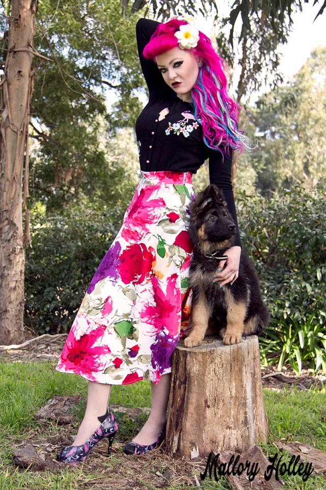 Printed pinup skirt by Dress Me Gorgeous and German Shepherd Puppy_0468