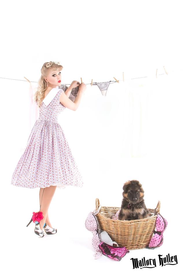 Pinup & GSD Puppy Washing Line Photo Shoot